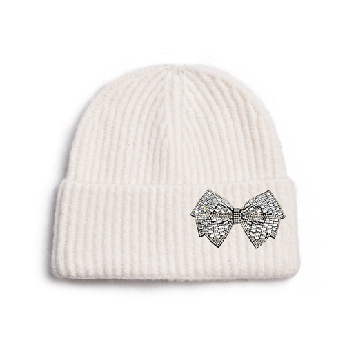 SKU 05 白色 水钻蝴蝶结成人毛线帽.jpg