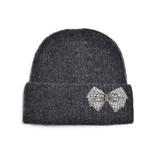 SKU 02 深灰色 水钻蝴蝶结成人毛线帽.jpg