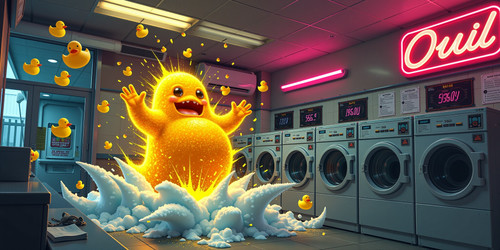 Big Belly Bob BBB now a translucent golden fur ghost suddenly explodes in a burst of glittering suds.jpg