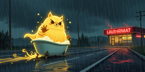 Big Belly Bob BBB now a translucent golden fur ghost with a serene slightly smug expression floats a.jpg