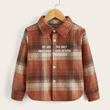 Toddler Boys Plaid Slogan Graphic Button Through Coat