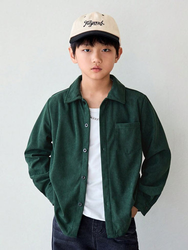 Adolescent Garçon Chemise Décontracté Lâche Unicolore Manches Longues À Bouton.jpg