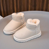 Children's Winter Outdoor Fashion Solid Color Thermal Lined Leather Waterproof Snow Boots, Flat Pull