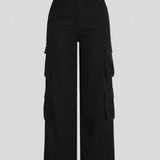 Jeans multi poches pour fille pré adolescente, à la fois décontractés et à la mode, taille droite et