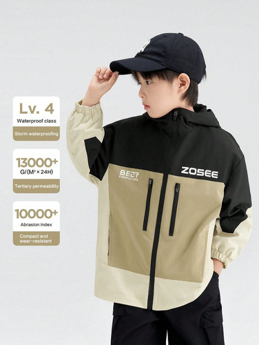 Young Boy Waterproof Windproof Colorblock Outdoor Sports Jacket, Breathable, Moisture Wicking, Durab.jpg