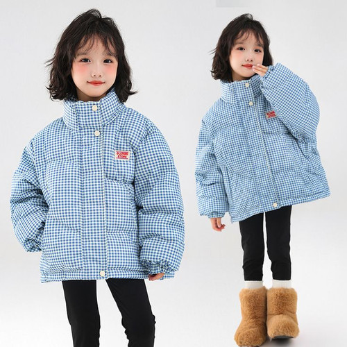 Parka coréenne en coton rembourré pour filles de 4 à 12 ans, manteau d'extérieur chaud à carreaux,.jpg
