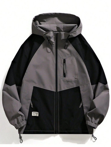 Men Colorblock Letter Patched Detail Drawstring Hooded Jacket.jpg