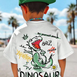 Tee shirt col rond à manches courtes, imprimé de dinosaures de style dessin animé, simple et décontr