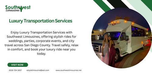 Enjoy Luxury Transportation Services with Southwest Limousines, offering stylish rides for weddings, parties, corporate events, and city travel across San Diego County. Travel safely, relax in comfort, and book your luxury ride near you today. Visit us: https://www.southwestlimousines.net/