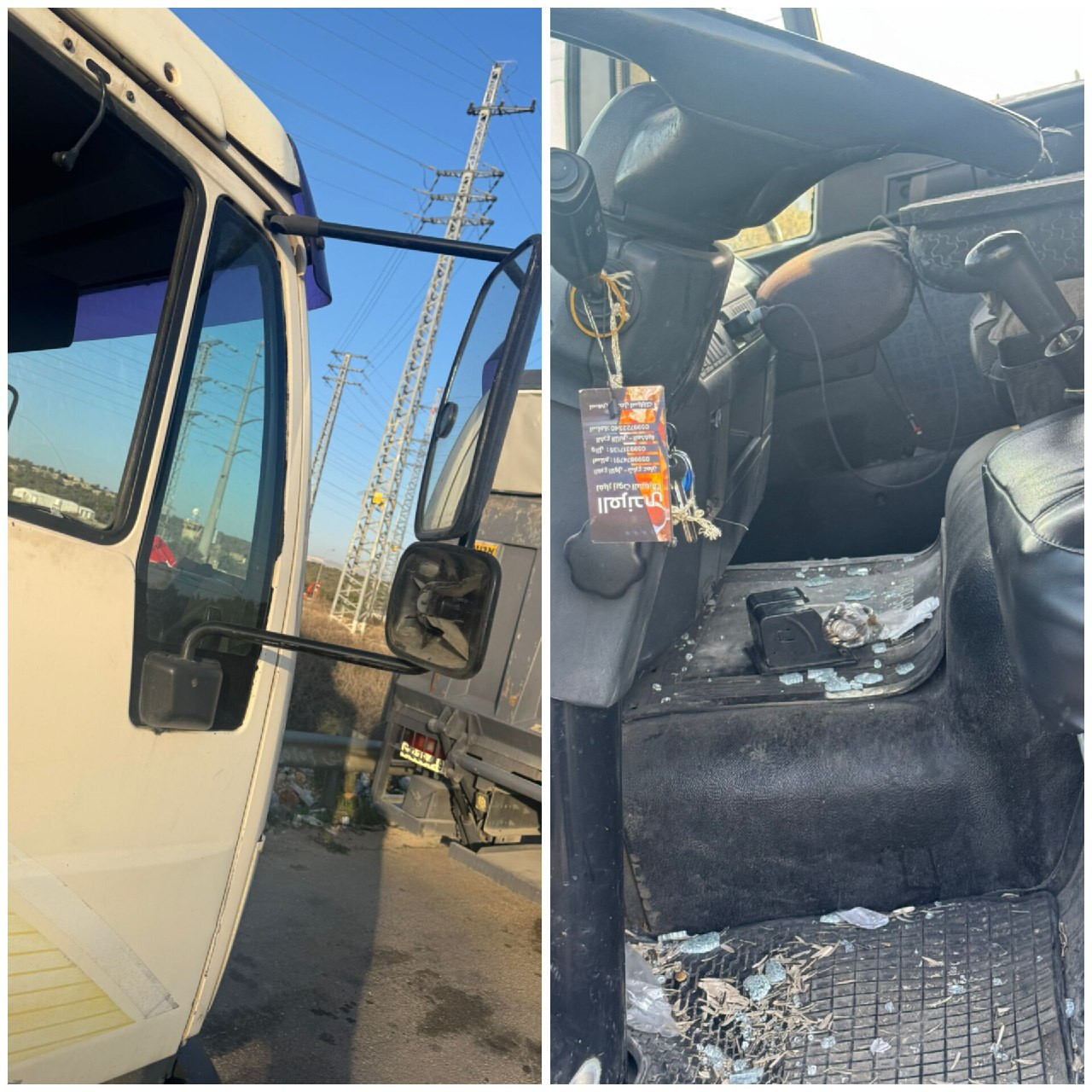 مستوطنون يقتحمون ويقومون بتحطيم نوافذ شاحنة فلسطينية بالقرب من حاجز زعترة، جنوب نابلس....