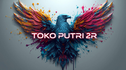 Buat logo dengan gaya futuristik, dengan nama TOKO PUTRI 2R beground latar tumpahan cat membentuk bu.jpg