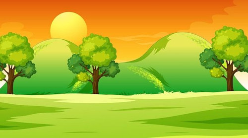Blank meadow landscape scene at sunset time Free Vector.jpg