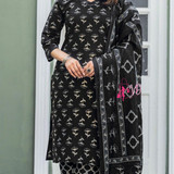 Ensemble élégant de pantalon kurti en mélange de coton noir Dupatta Tenue ethnique indienne entièrem