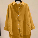 Women's Solid Color Minimalist Casual Button Down Shirt,Long Sleeve Tops
