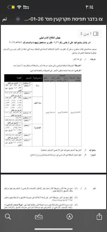 الاحتلال يصدر امر عسكري جديد بمصادرة أراضي جديدة من أراضي بلدات برقة شمال غرب نابلس و الفندقومية وسيلة الظهر جنوب جنين...