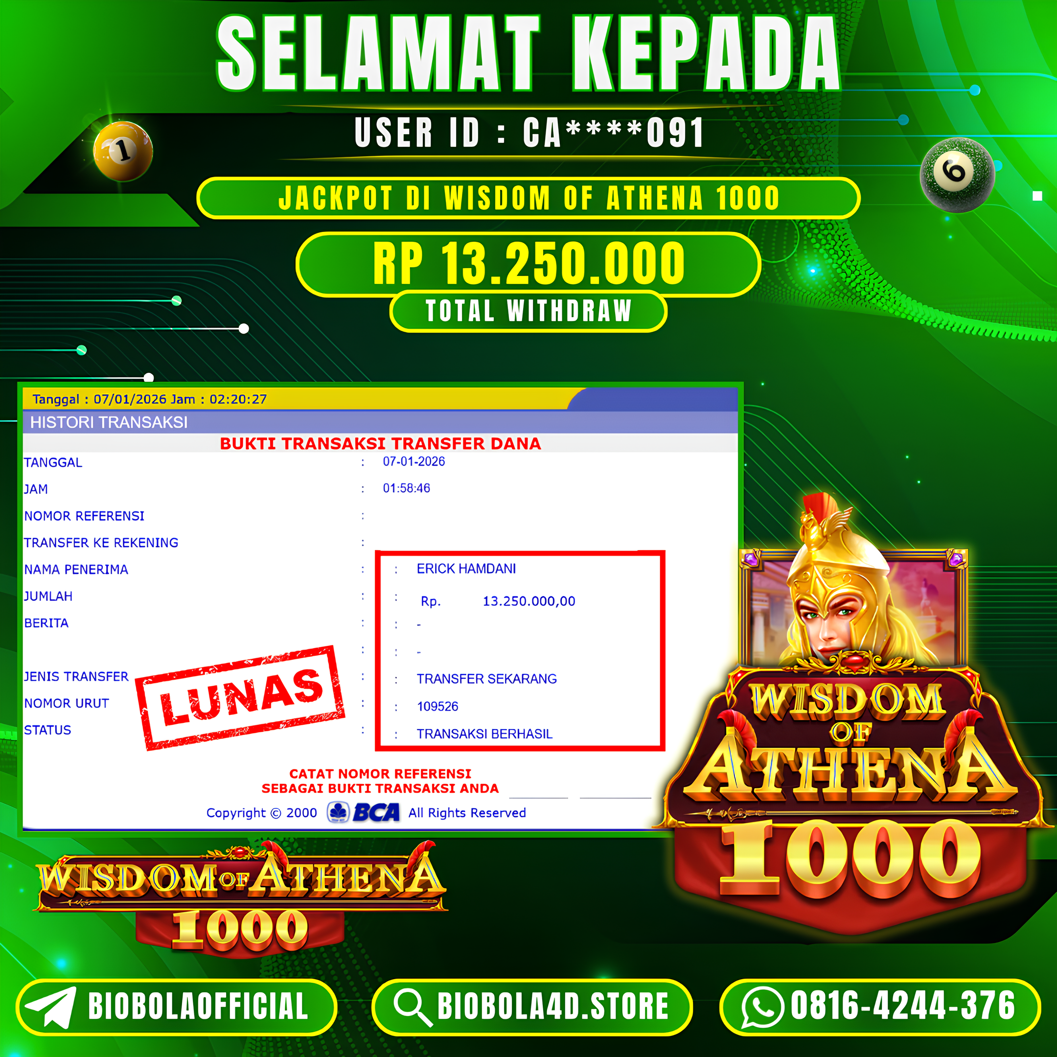 JP Wisdom of Athena 1000 13 JT DI BAYAR LUNAS !!