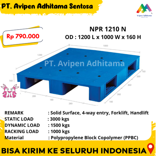 Pallet Plastik Solid Heavy Duty Gudang Type NPR 1210N
