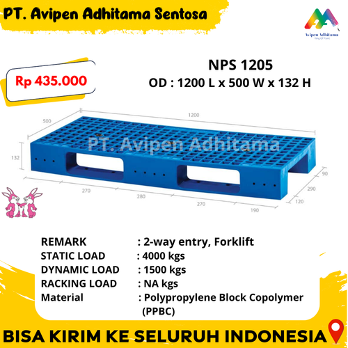 Pallet Plastik 1200x500 Pallet Kecil Distribusi Type NPS 1205