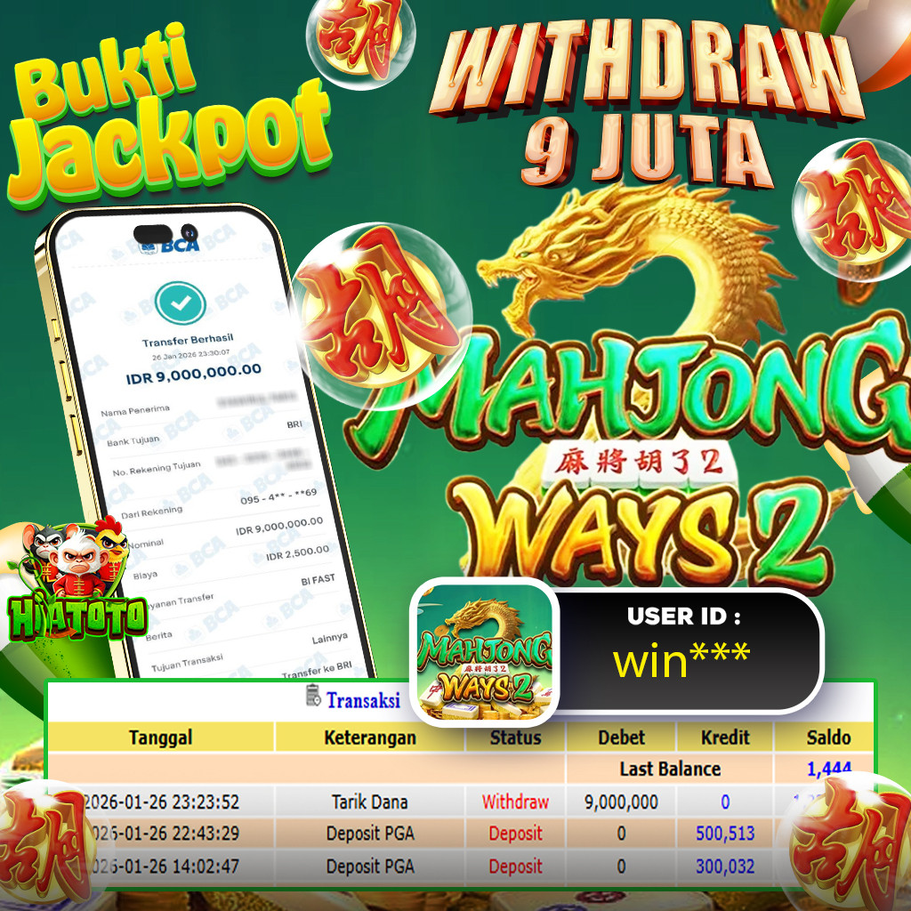HIATOTO JACKPOT!!! Jackpot MAHJONG WAYS 2 Sebesar Rp,9.000.000 Juta Di Bayar Lunas!