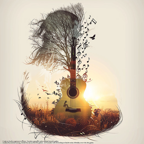 create image with double exposure effect where main silhouette is acoustic guitar.jpg