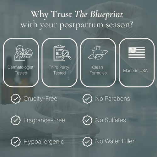 Why Trust The Blueprint with Your Postpartum Season – Dermatologist Tested, Clean Formulas, Made in USA & More