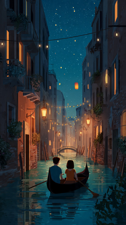 cartoon couple cuddling in gondola on venice canal.jpg