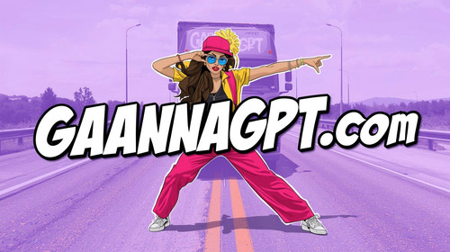 Bollywood comic rap girl striking a pose, lavender highway, GaanaGPT truck — solid #8376bf overlay o.jpg