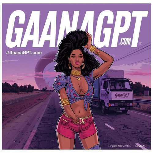 1. A sexy Bollywood street rap girl standing on a lavender lit highway, hand raised to her hair, a G.jpg