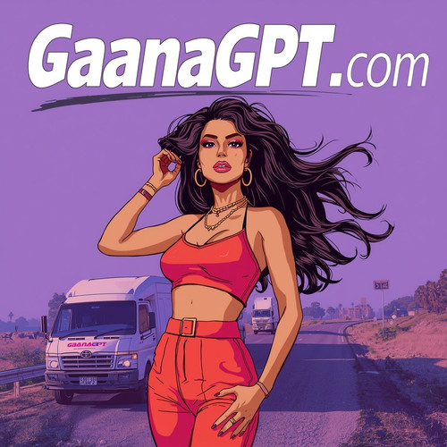 1. A sexy Bollywood street rap girl standing on a lavender lit highway, hand raised to her hair, a G.jpg