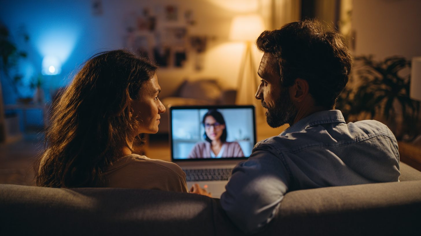 Пара обсуждает отношения с сексологом онлайн