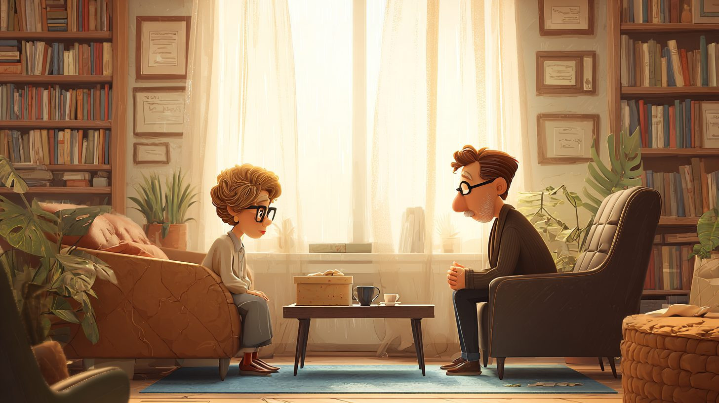 Психолог консультирует клиента в уютном кабинете