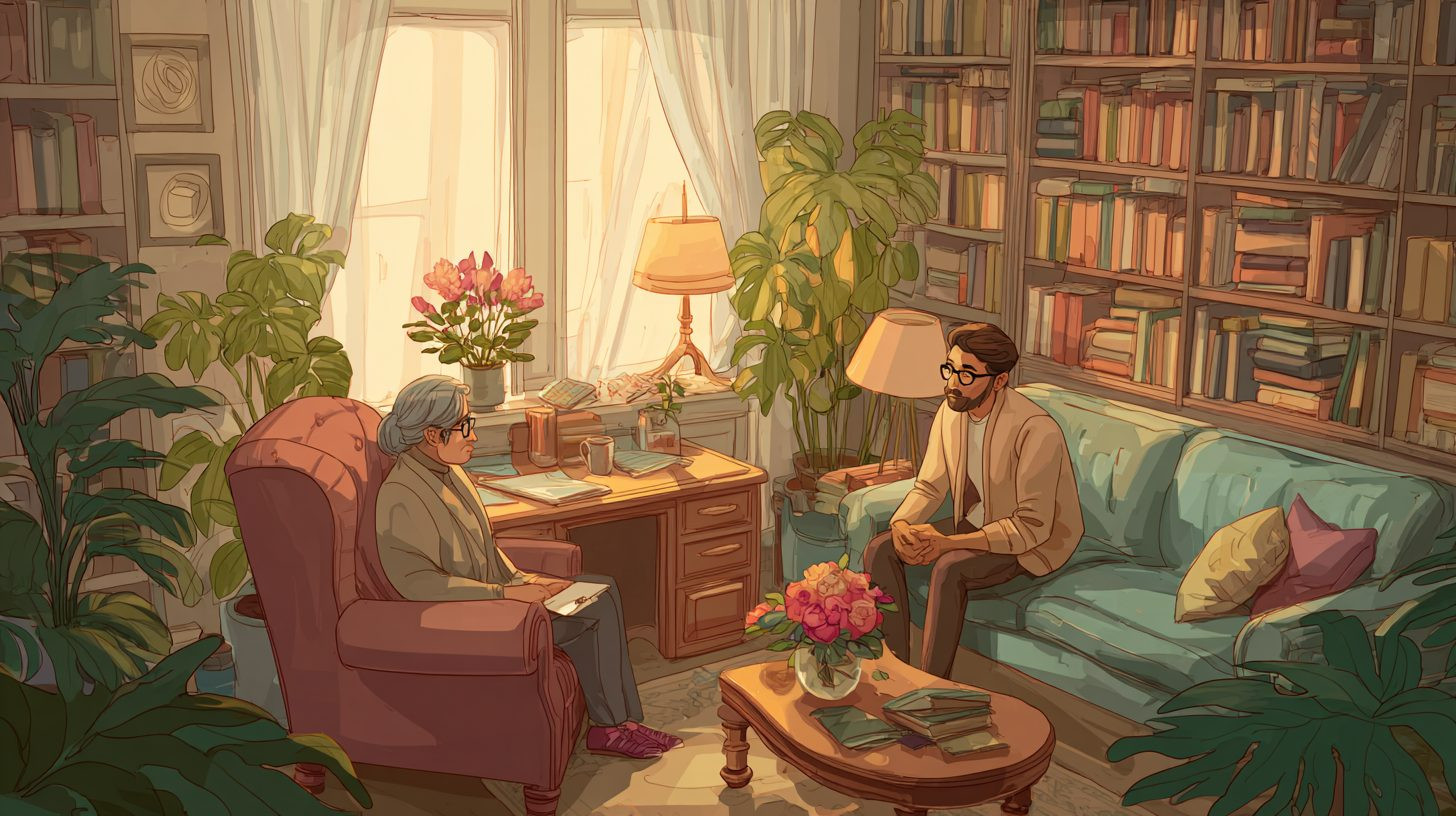 Сессия психолога с клиентом в уютном кабинете