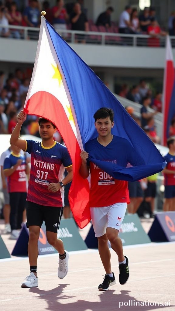 Eala carries Philippine flag with Bryan Bagunas  at Southeast Asian Games in Bangkok, Thailand