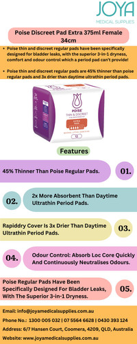 Poise Discreet Pad Extra 375ml Female 34cm Joya Medical Supplies.jpg
