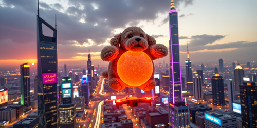 Big Belly Bob BBB the plush labradoodle with an absurdly large spherical belly is captured in a chao.jpg