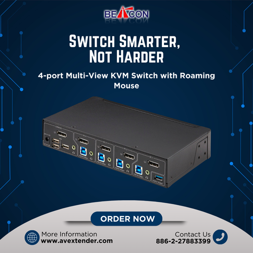 The Multiview KVM switch is a 4-port HDMI USB KVM switcher offering synergy with 4 computer systems applying a single Multiview screen and a Roaming keyboard or mouse. With its enhanced scalability over networks, one Master BE-411 supported by four Slave BE-411 aids the end-user to collaborate with a max of 16 computer systems. This switch enhances the functional effectiveness of real-time tracking activities. Besides, it also helps the individual users to control the data more proficiently by enabling multiple sources to be elected, switched, and broadcasted simultaneously with a separate mouse and keyboard management. Visit: https://www.avextender.com/product-category/multiview-kvm-switch/