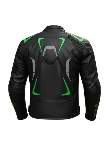 Men Green Stripes Motorcycle Protector Armored Leather Jacket 2.jpg