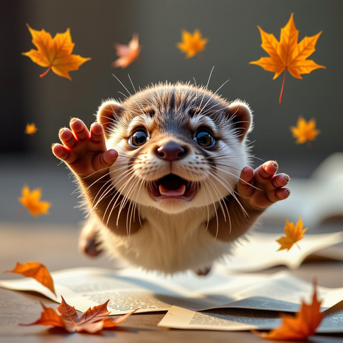 A close up of a tiny fuzzy otter mid fall looking shocked and confused with wide expressive eyes The.jpg