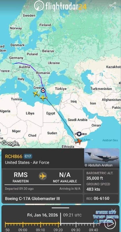 تقرير : 4 طائرات شحن من طراز C-17A تابعة لسلاح الجو الأمريكي في طريقها إلى قاعدة دييغو غارسيا التابعة لسلاح الجو الأمريكي فيما يبدو استعدادًا لأي تصعي...
