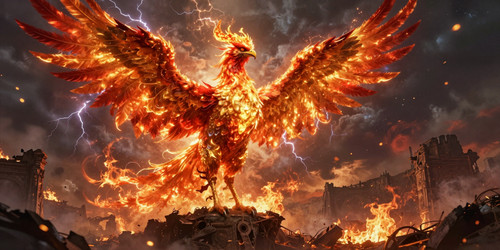 A hyper dramatic cinematic widescreen image of a colossal phoenix in a triumphant heroic pose emergi.jpg