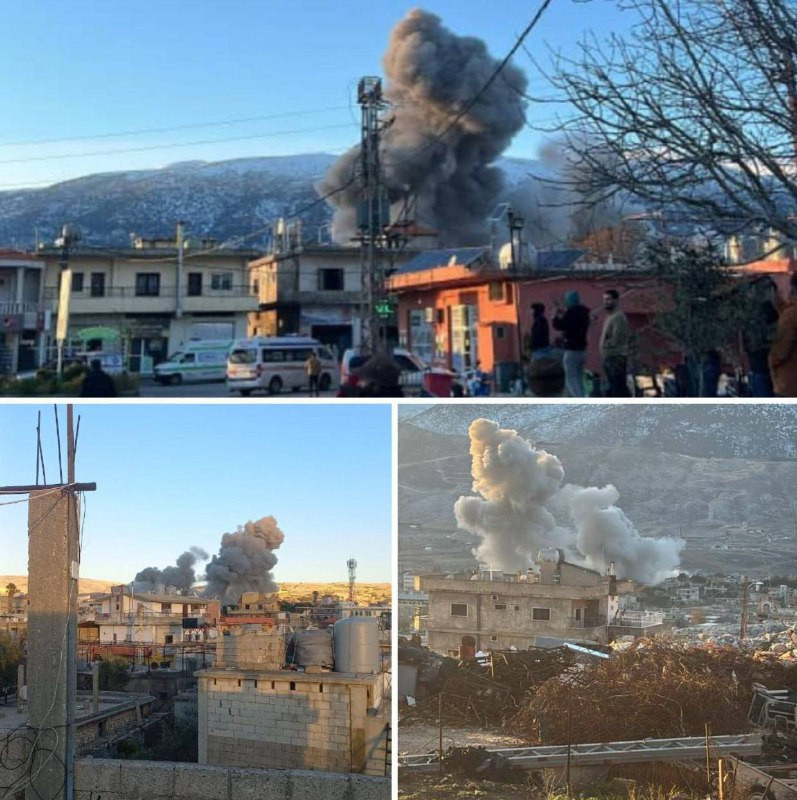 مشاهد توثق لحظة قصف طيران الاحتلال لمبنى في قرية سحمر بالبقاع الغربي في لبنان....