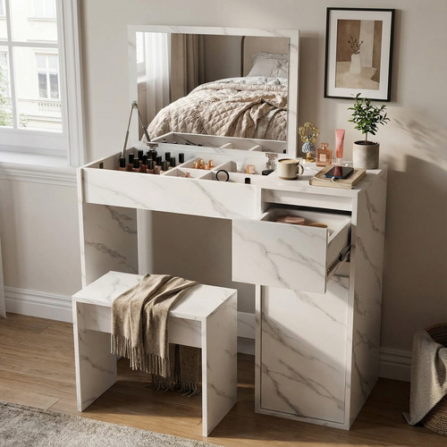 Simple white small dressing table for a bright bedroom.jpg