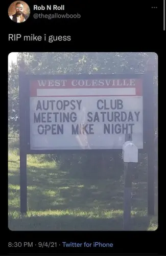 mike guess west colesville autopsy club meeting saturday open mike night 830 pm 9421 twitter iphone.webp