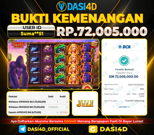 BUKTI KEMENANGAN 05 DECEMBER 2025 DI  JUNGLE KING  RP.72.005.000