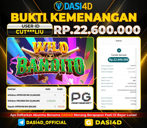 BUKTI KEMENANGAN 05 DECEMBER 2025 DI  WILD BANDITO  RP.21.000.000