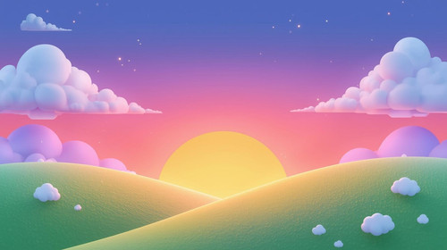 Buat background untuk game Flappy Math Bird gaya 3D cartoon. Background langit senja cerah, ada mata.jpg