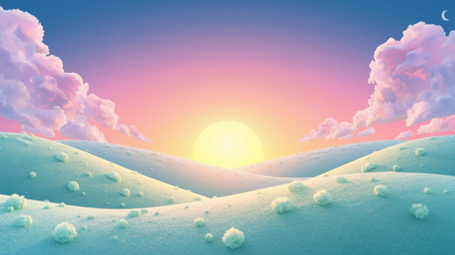Buat background untuk game Flappy Math Bird gaya 3D cartoon. Background langit senja cerah, ada mata.jpg