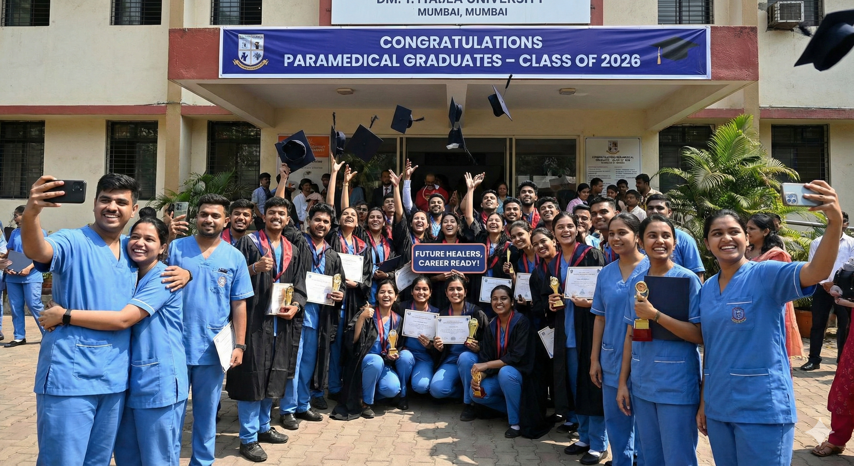 Paramedical students celebrating graduation and career success
