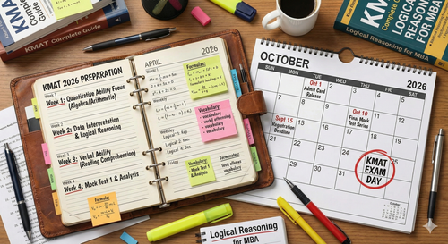 Detailed study planner and calendar showing KMAT preparation schedule