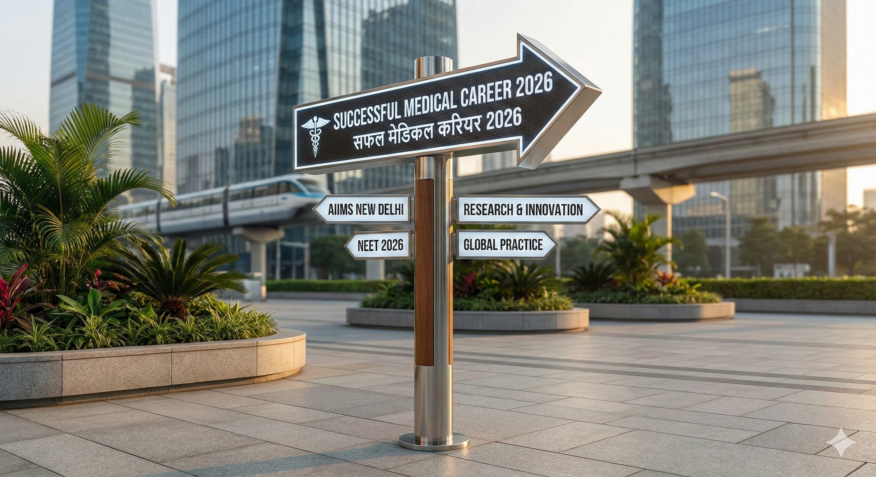 Roadmap signpost pointing towards a successful medical career
